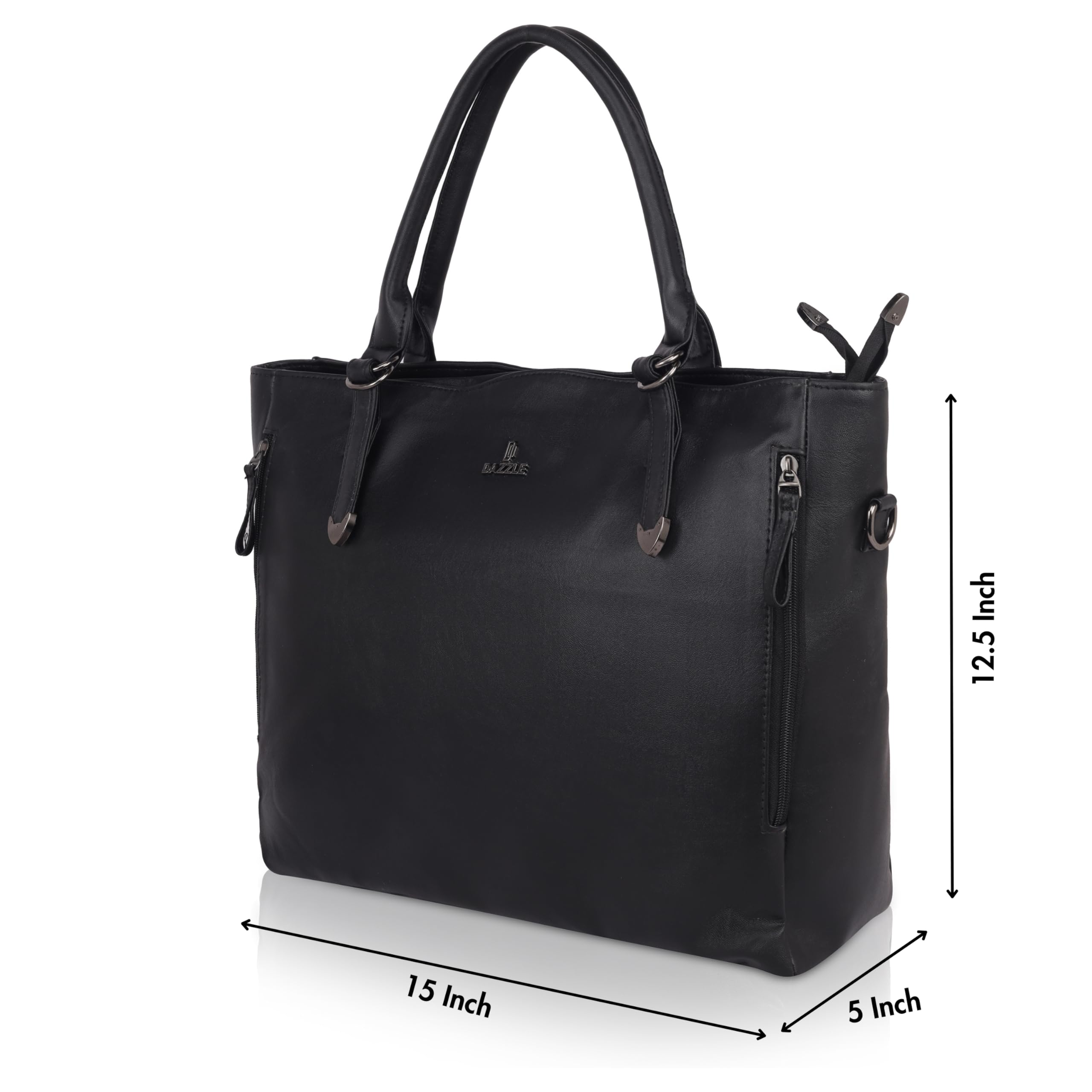 DAZZLE Women's Pu Leather Tote Bag with Sturdy Handle, Main Compartment, Adjustable Strap, 30 cm x 40 cm x 15 cm (BLACK)
