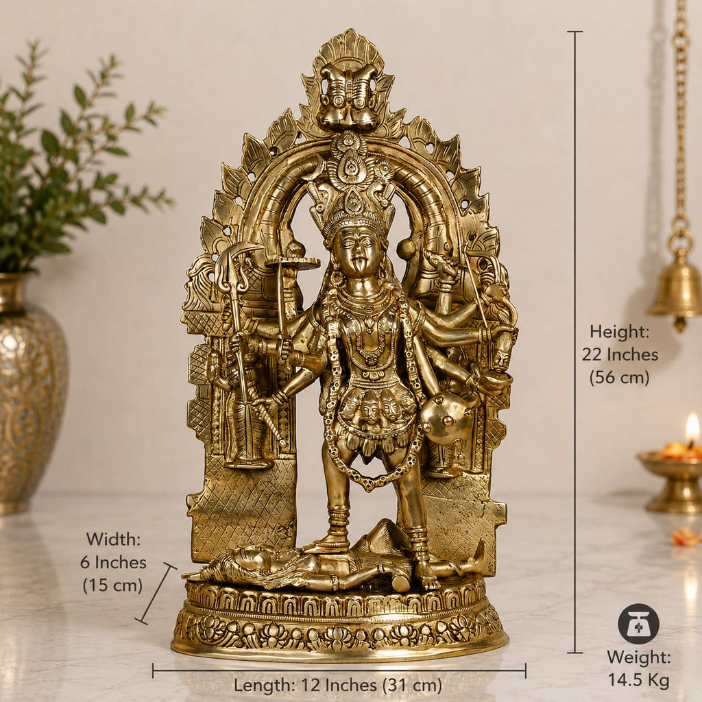 ARTVARKO Big Brass Kali MATA Murti Maha Kaali with Shiva Idol Adi Shakti Ma Mahakali Kalika Maa Statue 22 Inch
