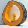 NESTED AURA Enchanting Mahogany Log with Handcrafted Dokra Figurine & LED Spotlight | Unique Home Decor Items for Living Room, Bedroom, or Office | Rustic Charm,Natural Imperfections | 18 cm