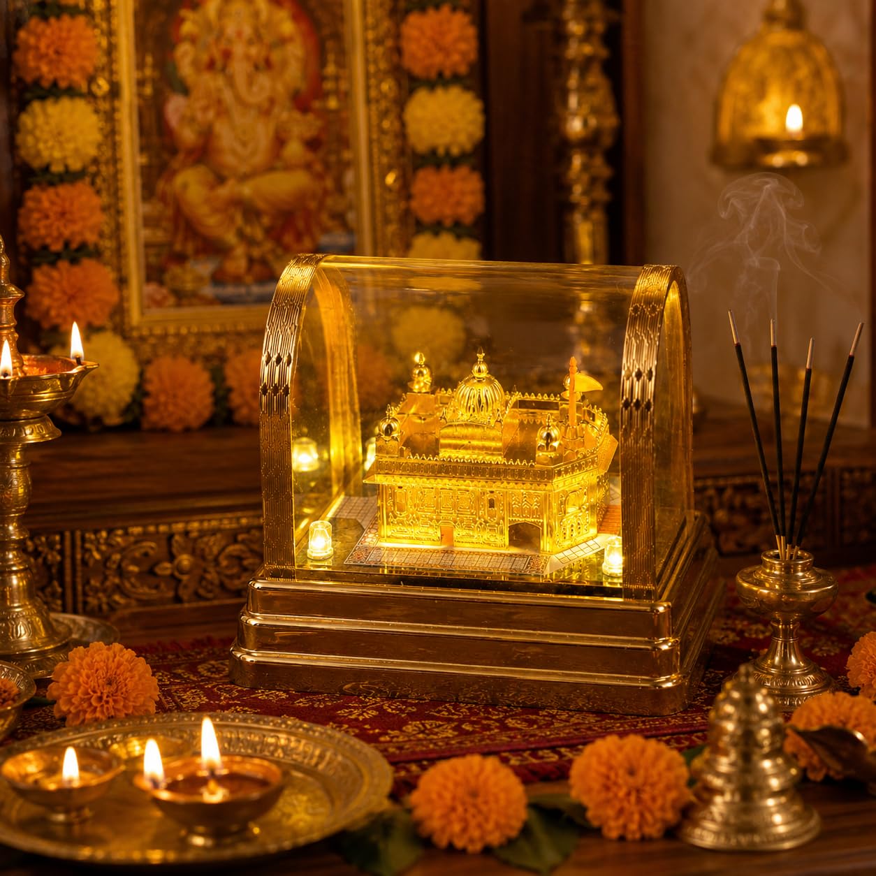 the blur shop Golden Temple Decorative LED Night Lamp with Acrylic Dome Cover | Spiritual Temple Light for Home, Office, Car Dashboard & Gift Purpose | Plug-in Electric Decorative Showpiece