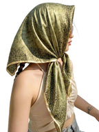 leeza store Women's Premium Silk Scarf – Olive Green 40X40 Square Stole | Tonal Vine Motif Design | Soft Lightweight Silk Neck Scarf, Head Scarf & Hijab Wrap