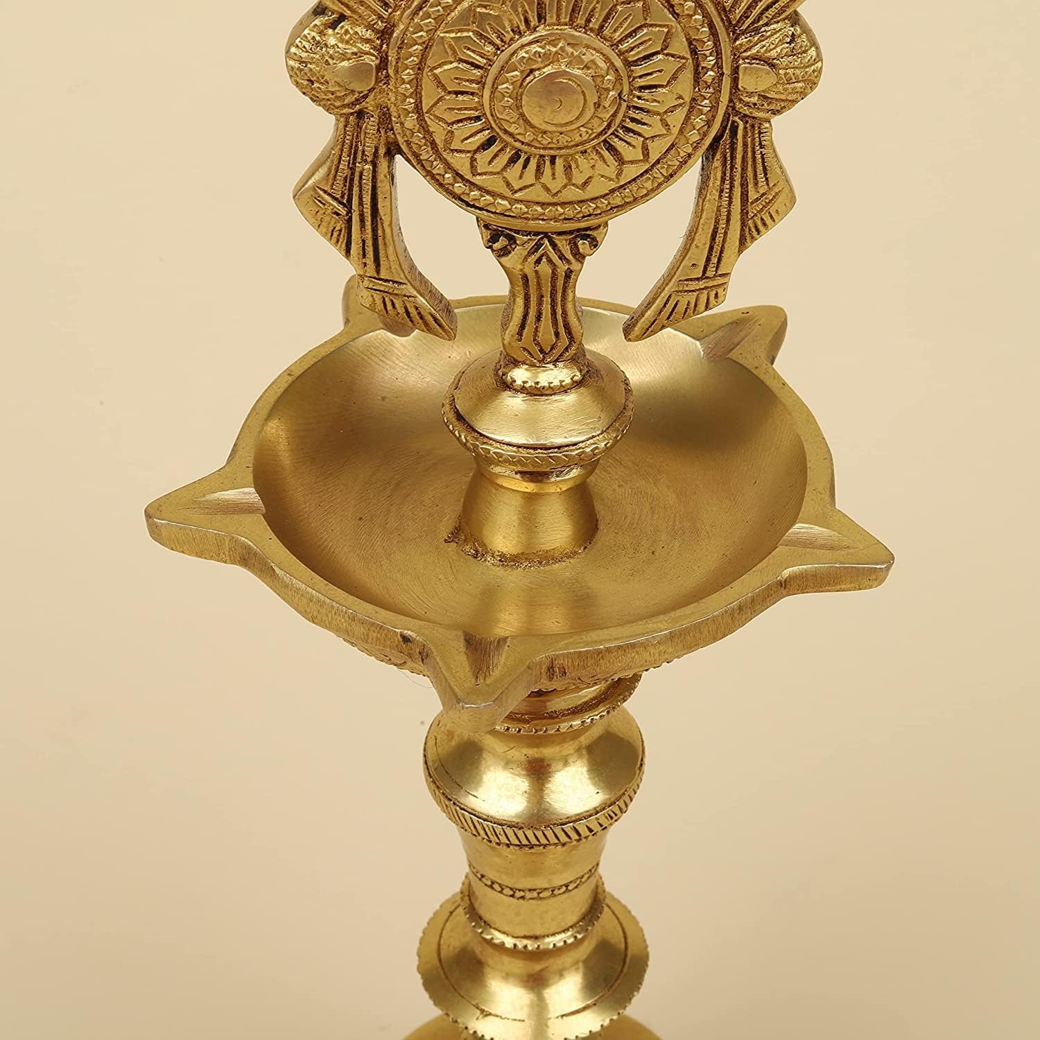 SVARUP 11 Inch Gold Color Brass Shankh Chakra Namah Diya Showpiece: Ideal for Home Decor, Featuring Shankha, Tilak, Padma, and Lord Vishnu Symbols