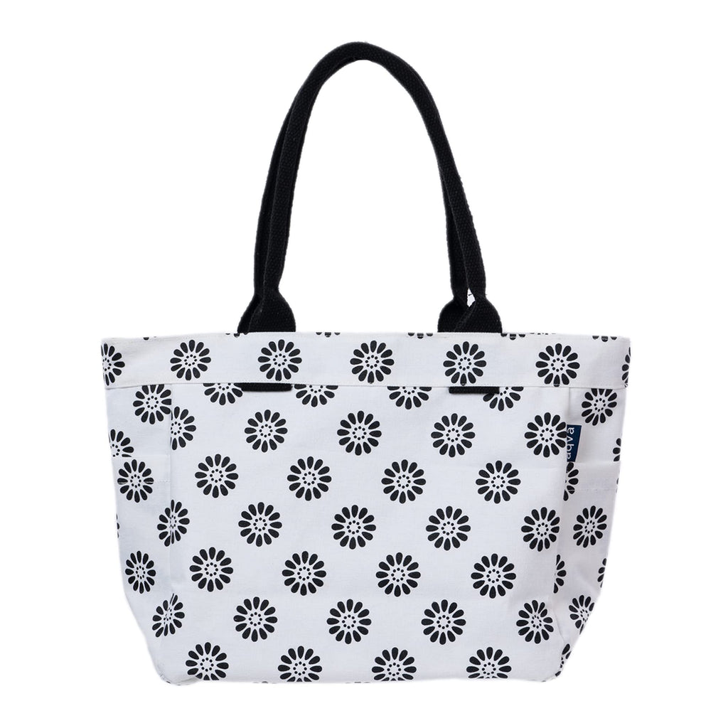 AQVA Cotton Canvas Tote Bag for Women with Side Pockets| Trendy Stylish Multipurpose Handbag with Zipper | Shoulder Bag for Shopping, Travel and Work | Sparkler, White