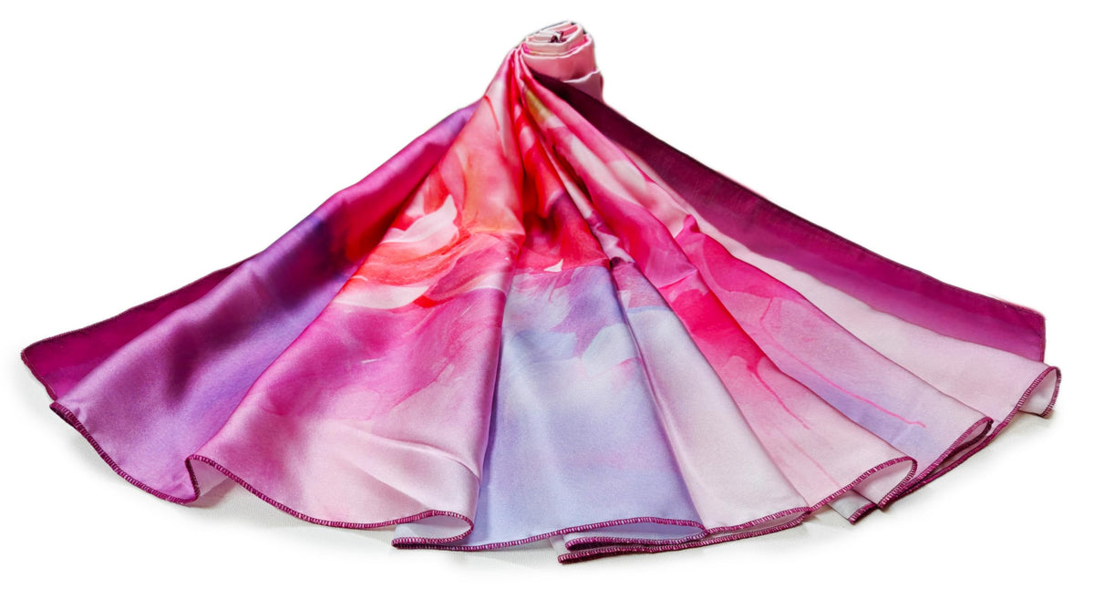 ONE ECHELON Satin Silk Women's Lightweight Long Scarf (Blooming Roses)