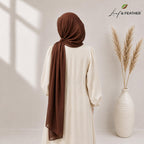 Leaf & FEATHER™ Chiffon Georgette Hijab Scarf for Women | 170 x 70 cm | Lightweight & Breathable Shawl | Daily Wear & Occasion (Brown)