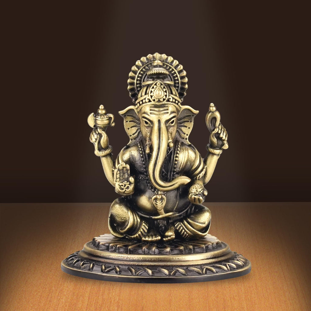 Shilpkala 2.2 Inch Brass Ganesh God Idol with Cobra Belt for Home & Office, Pooja, Table Decor, Worship & Gift