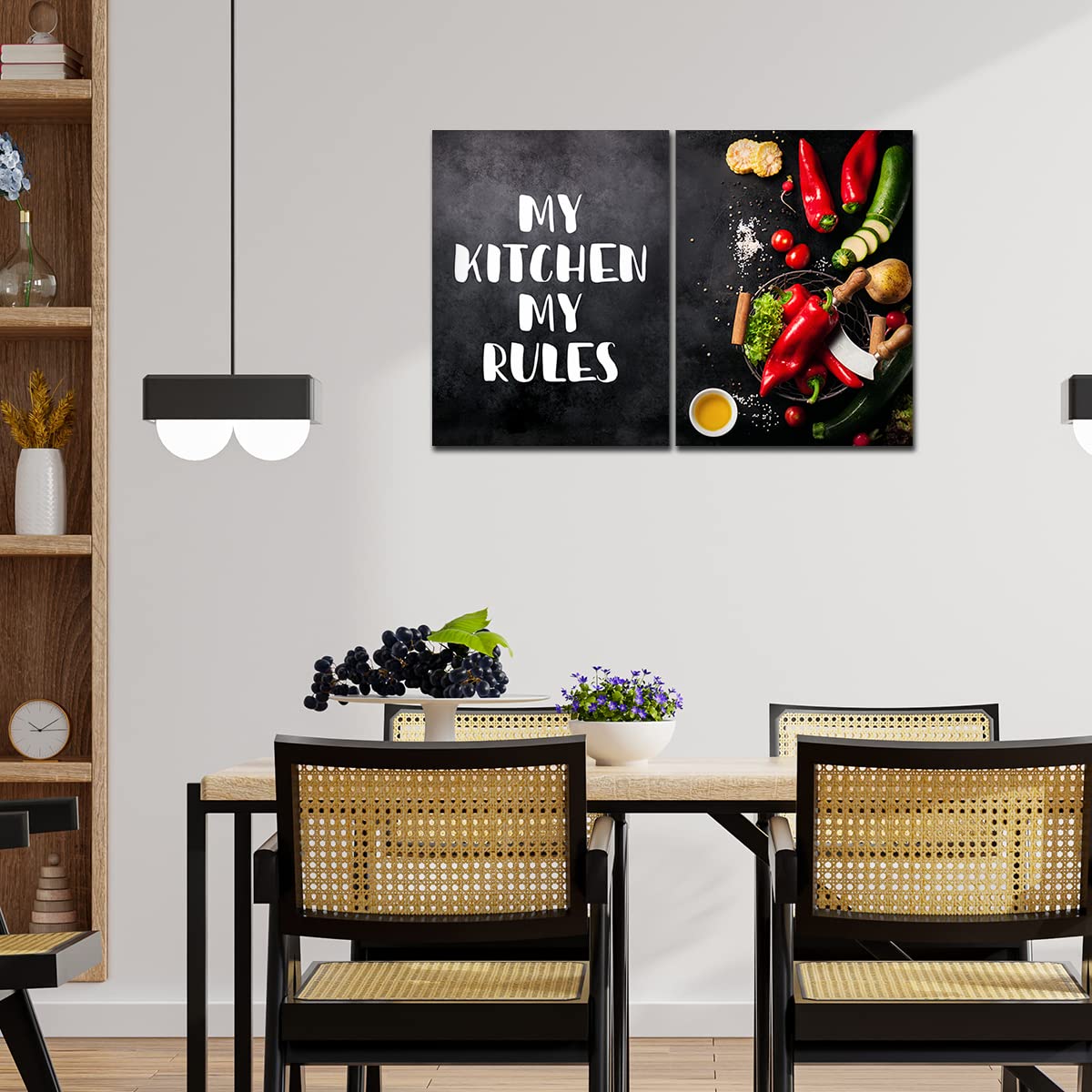 VIBECRAFTS 2 Pieces Kitchen's Quotes With Vegetable Canvas Wall Painting Fitted With Wooden Frame For Home | Office | Living Room | Gifts(PTVC2Pcs1_17511)