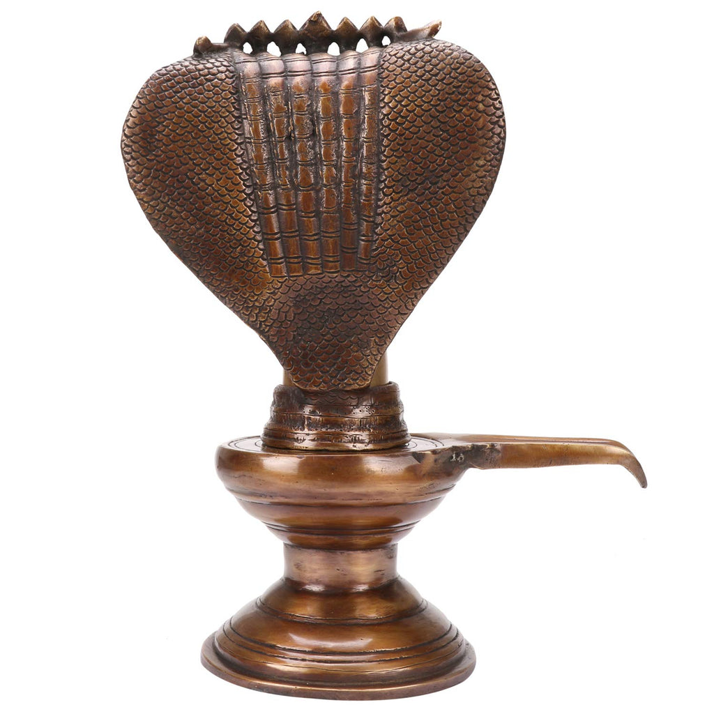 ARTVARKO Big Brass Metal Shivling Idol Murti with Sheshnag Statue for Diwali Gift and Home Mandir Temple Decor Showpiece Height 14 Inches