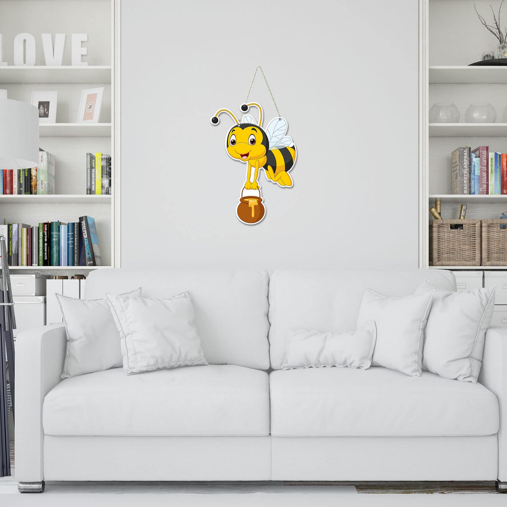 Artvibes Honey Bee Decorative Wall Art MDF Wooden Wall Hanger for Living Room | Festive Decor Art | Wall Art Painting For Hall | Graphic Artwork | Wall Illustrations | Gift Items (WH_5508NN)