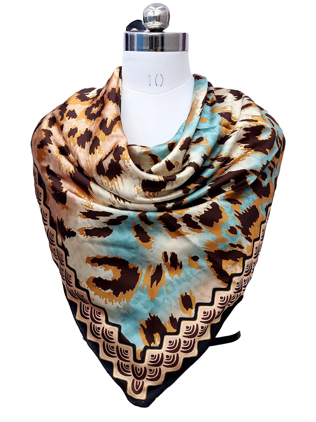 leeza store Women's Ivory Cream Silk Scarf For Women – 40 X 40 Digital Printed Abstract Leopard Pattern – Stylish Stole, Headscarf, Neck Wrap, Hair Scarf