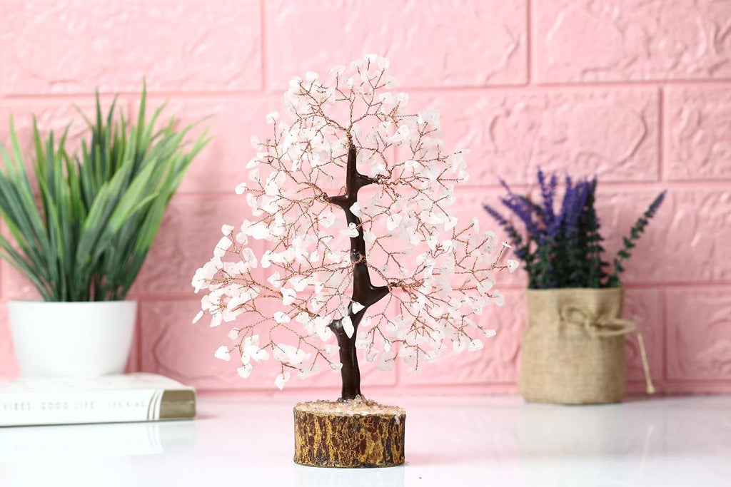 JINALI GEMS Crystal Tree for Positive Energy - Feng Shui Seven Chakra Tree of Life Decor - Home Decorations for Living Room, 200 Beads, 8-10 (Rose Quartz (Copper Wire))
