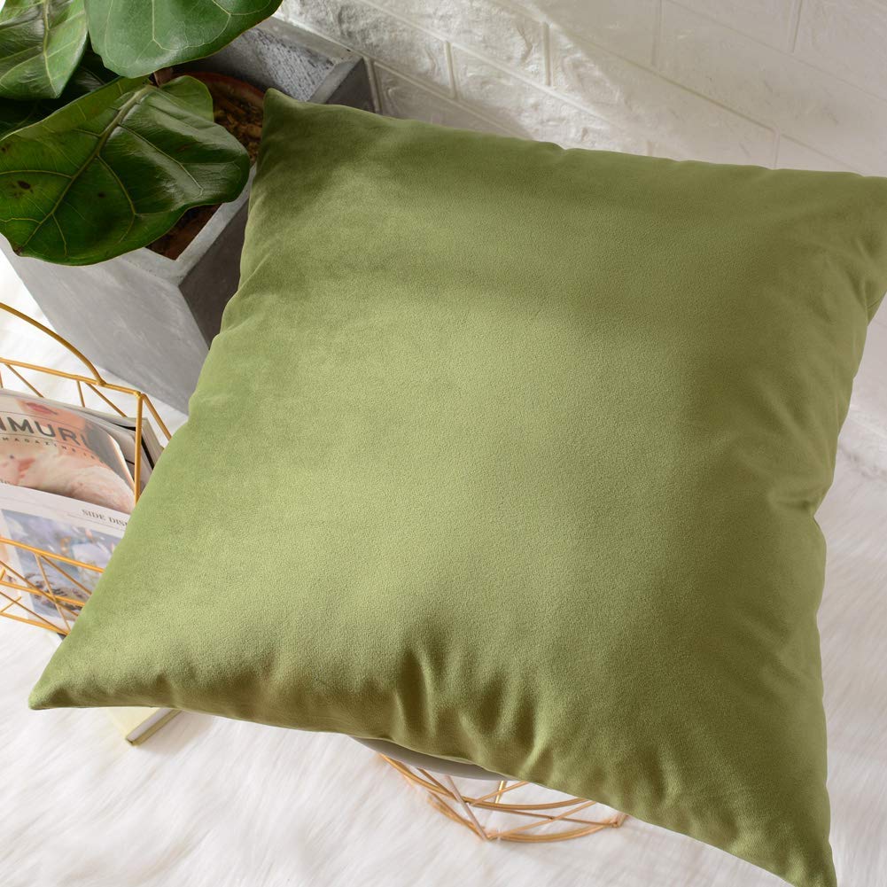 Khooti Velvet Cushion Cover, 26x26 Inch | Olive | Pack of 3 | Solid Plain Soft & Smooth, Decorative Cushion Covers for Living Room, Bedroom, Couches, Chairs, Sofas, Beds & Home Decor