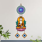 Artvibes Buddha Lotus Meditation Wall Hanging with Evil Eye Charms | Spiritual Decor for Yoga & Prayer Spaces | Decorative Wooden Hanging Ornament for Living Room | Positive Energy Wall Art (WH_8598N)