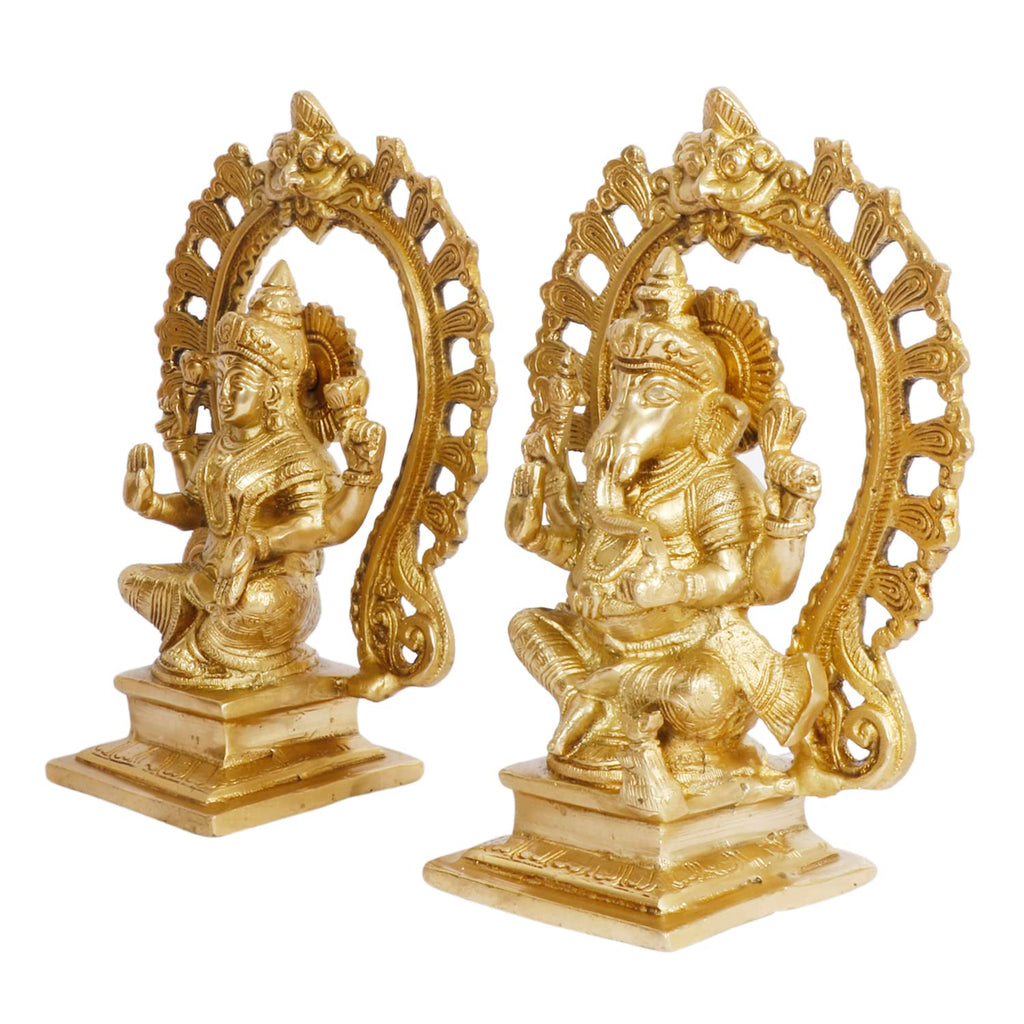 ARTVARKO Brass Ganesha Laxmi Ganesh Lakshmi Bhagwan Luxmi Idol Sitting Statue for Home Office Success Entrance Décor Diwali Pooja Good Luck Gift (7.5 Inch)