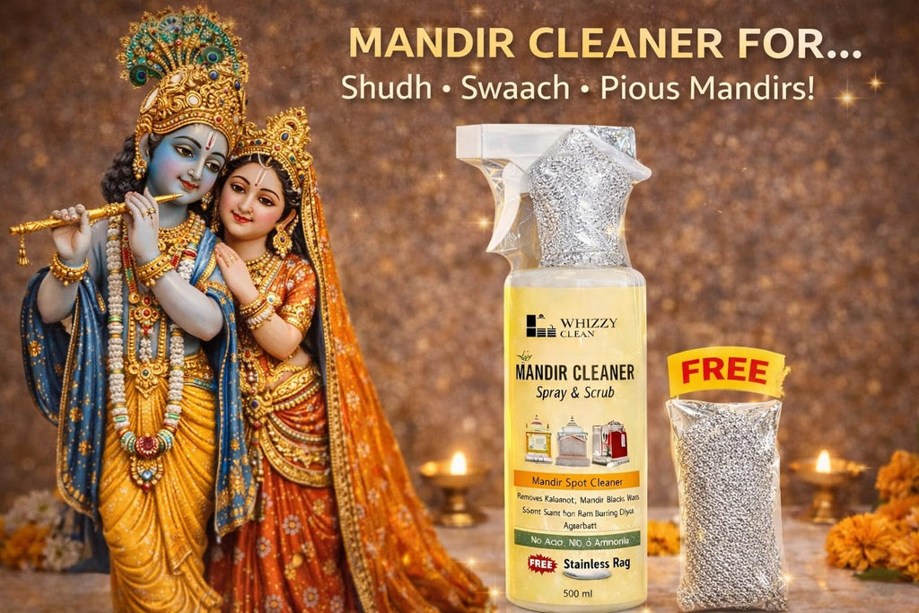 Whizzy Clean Mandir Soot & Black Wall Cleaner – 500ml | Diyas & Jot Soot Remover | No Acid, No Ammonia | Free Scrubbing Rag (1)