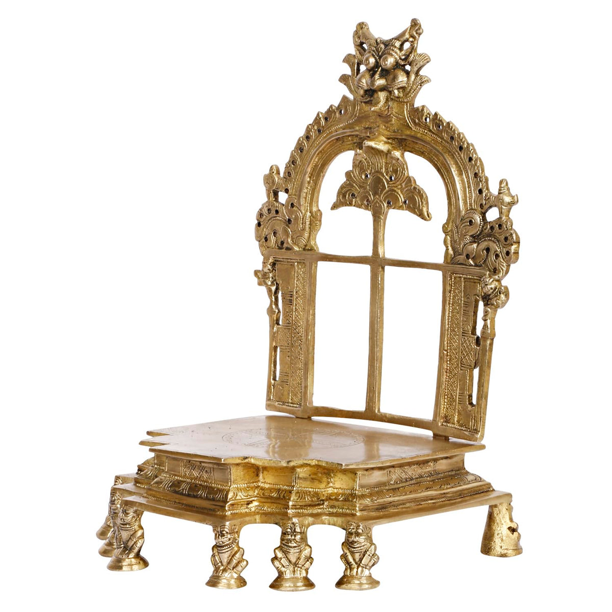 ARTVARKO Brass Kirtimukha Throne Pooja Singhasan Chowki Prabhavali for Idol Seat Prabhawal Peedam Idol God Stand Pooja for Idols 12 Inch