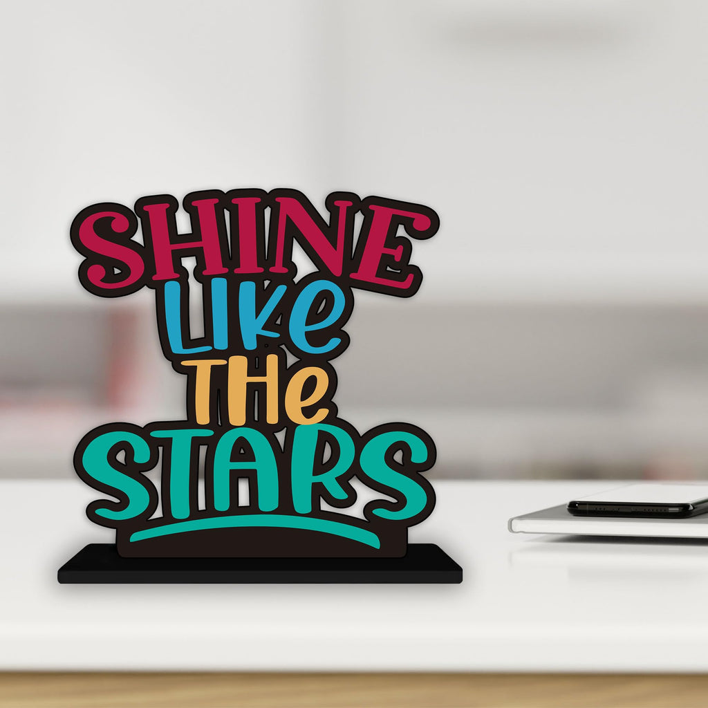 Artvibes Wooden Idols and Figurine Shine Like The Stars Inspirational Quotes Table Decor for Office Desk Showpiece Home Decoration, Livingroom | Modern Gifting Item (SP_1164), Inspirational