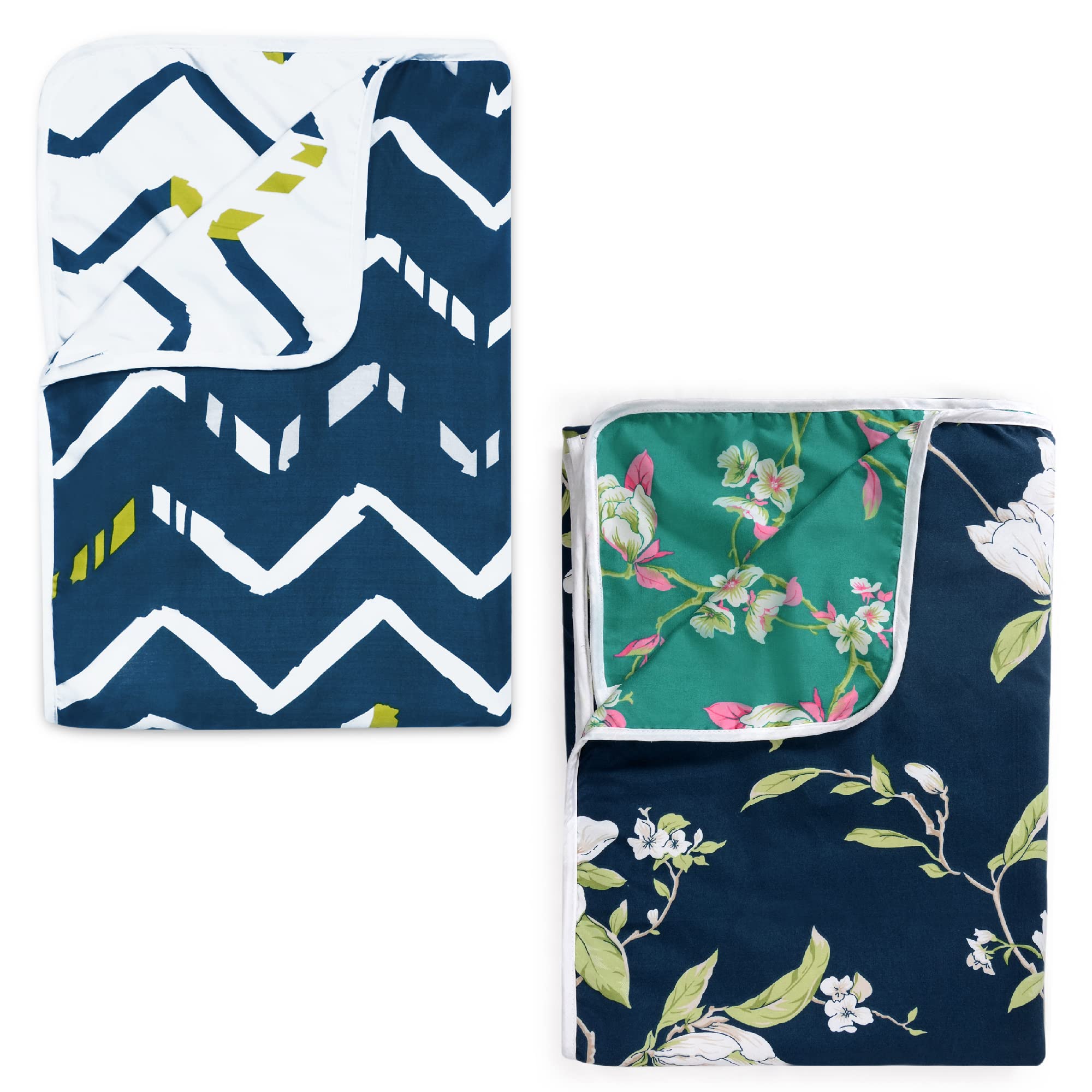 Divine Casa Polyester All-Weather 120 GSM Printed Lightweight Reversible Design Set of 2 Single Bed AC Dohar Blanket - Dark Blue and Blue| TC - 120 Kafalo