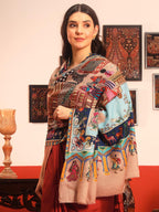 Pashmoda Women Mughal Bagh 100% Pure Wool Fabric Kalamkari Embroidered Shawl (Size: 40x80in, 101x203cm) KAS22