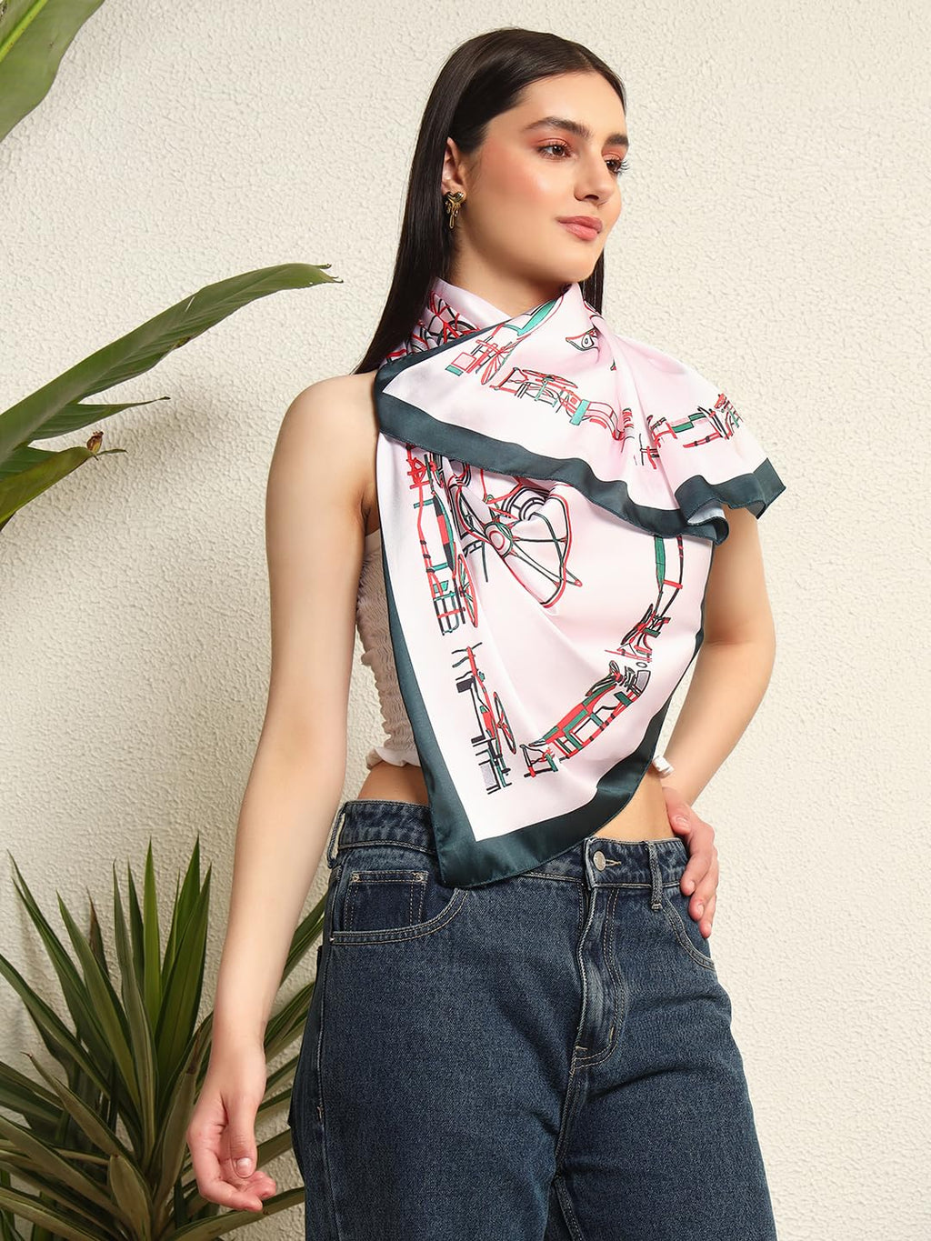 Ravaiyaa - Attitude is everything Women's Crepe Silk Digital Print Large Square Scarf Breathable Lightweight Neckerchief Printed Headscarf 40 x 40 Inch (Rose Octave Marsal)