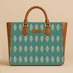 The Purple Tree Women's Office Essential Bag | Vegan Leather Handbag with Laptop Compartment | Spacious Office Bag | Durable Non-Fade Designer Work Tote for Travel, College & Daily Use (Teal Motif)