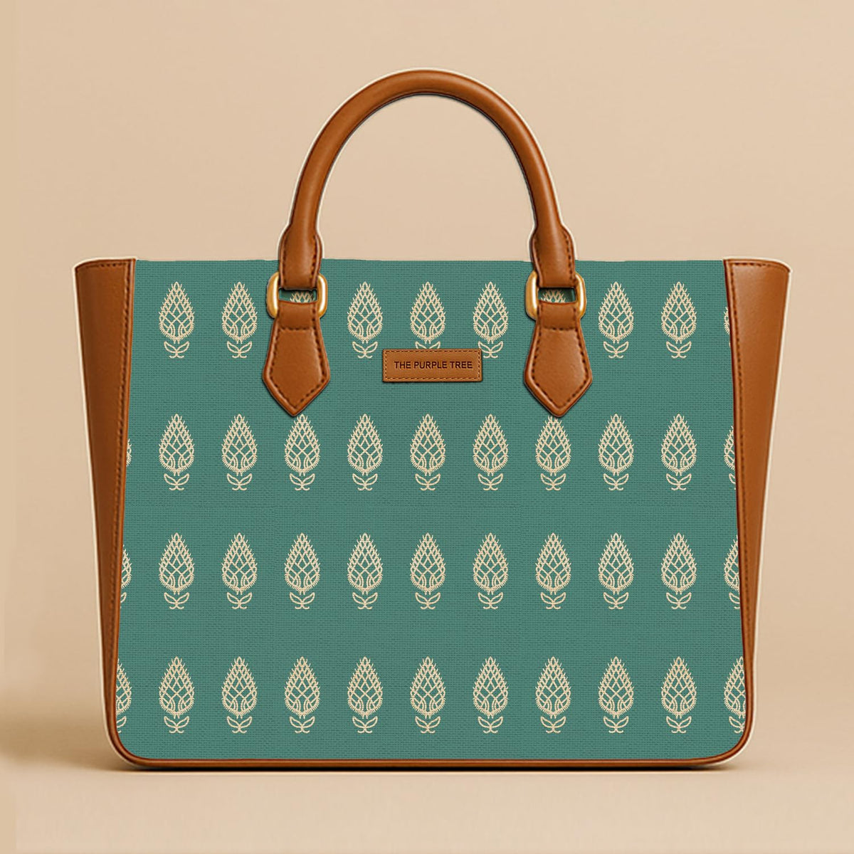 The Purple Tree Women's Office Essential Bag | Vegan Leather Handbag with Laptop Compartment | Spacious Office Bag | Durable Non-Fade Designer Work Tote for Travel, College & Daily Use (Teal Motif)