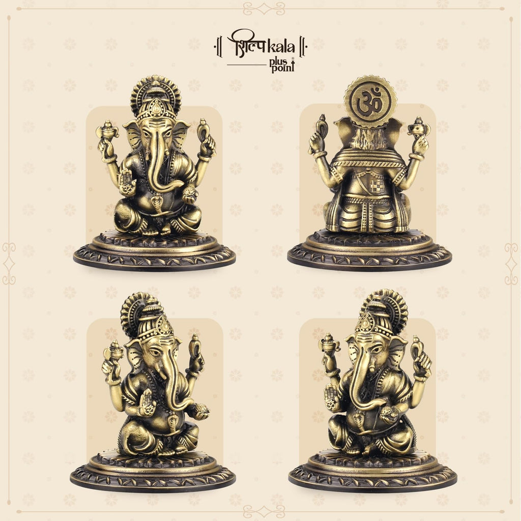 Shilpkala 2.2 Inch Brass Ganesh God Idol with Cobra Belt for Home & Office, Pooja, Table Decor, Worship & Gift