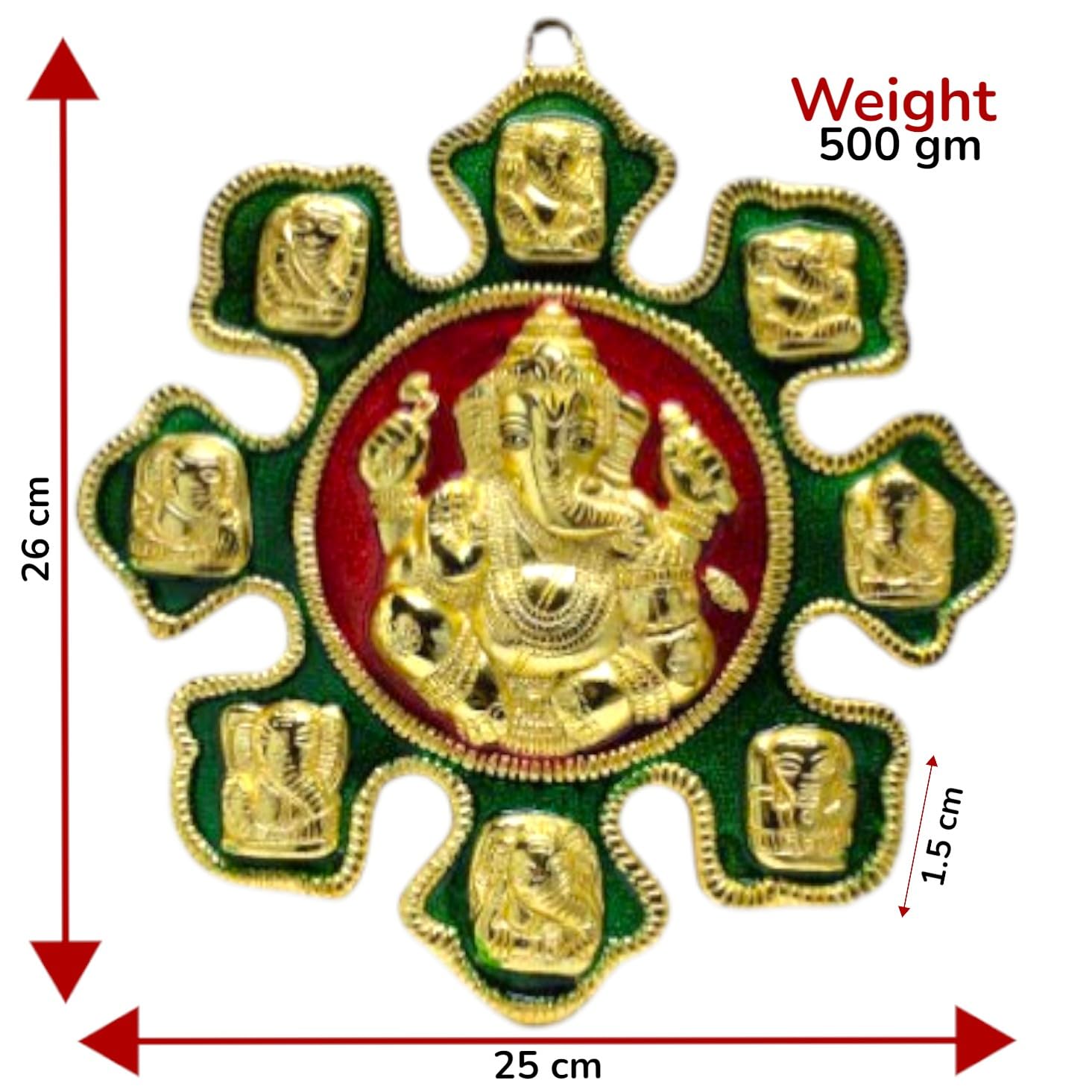 KridayKraft Ganesha Astavinayaka (8 Avatar of Lord Ganesh) Hanging in Gold Finish Ideal for Gift Purpose