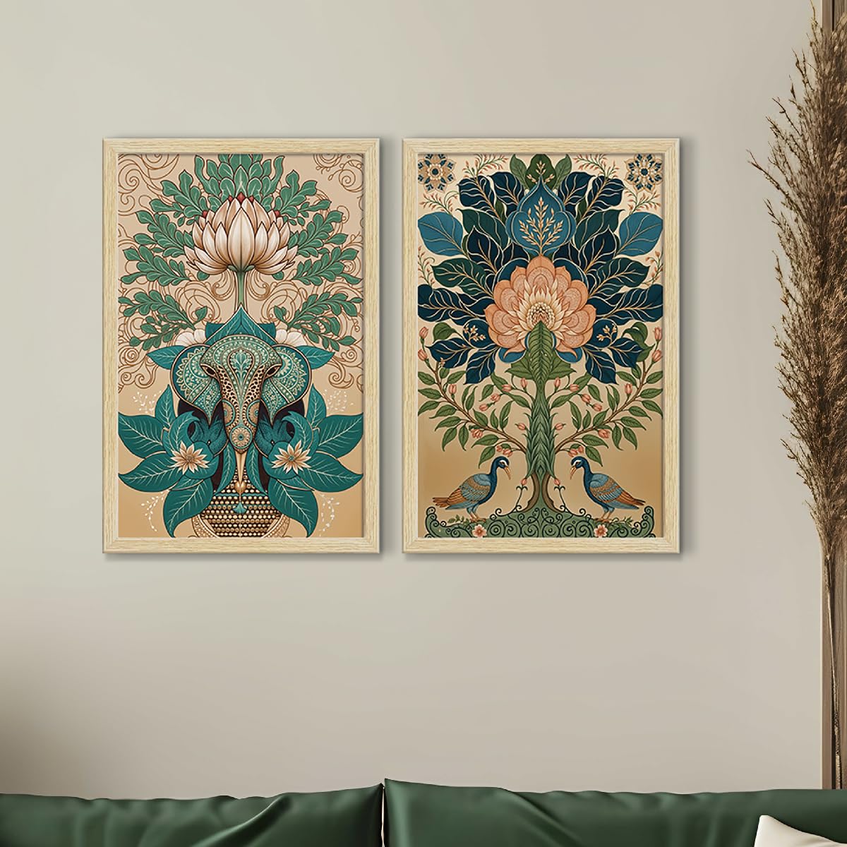 ArtX Madhubani Art Paintings with Frame for Home Decor, Living Room, Multicolor, Set of 2 AXII-23-MDB ArtX