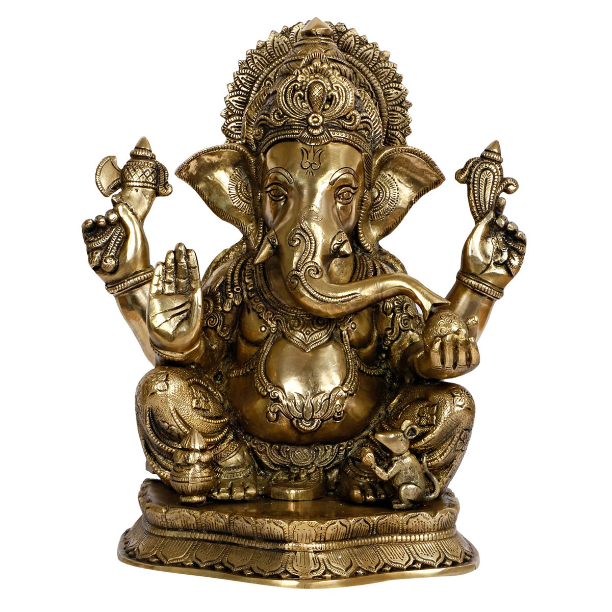 SVARUP Brass Ganesha Idol for Puja Home Decoration Ganpati Statue Murti for Gift Height 16 Inch Color Antique Gold