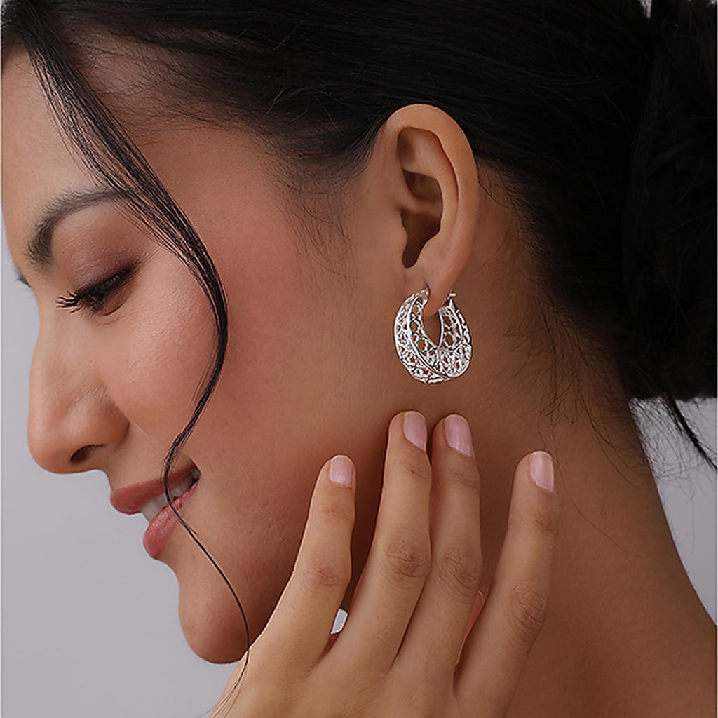TRUESILVER ACPL 925 Sterling Silver Small Mesh Filigree Hoops Earring Handmade Round Basket Weaven Hoop Earrings for Women Teen 25 MM