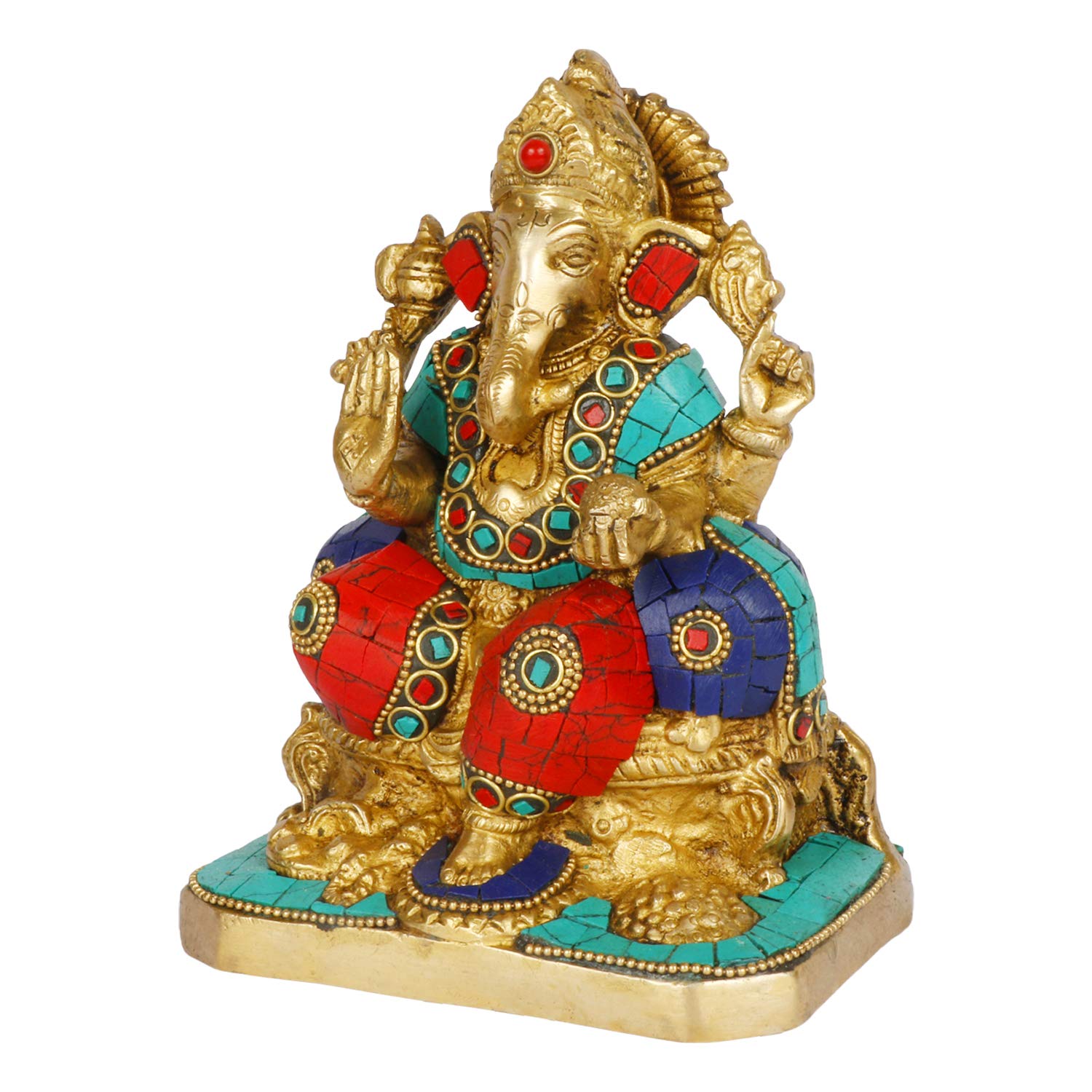 SVARUP Brass Sitting Ganesha Idol in Multicolor Height 6.5 Inch