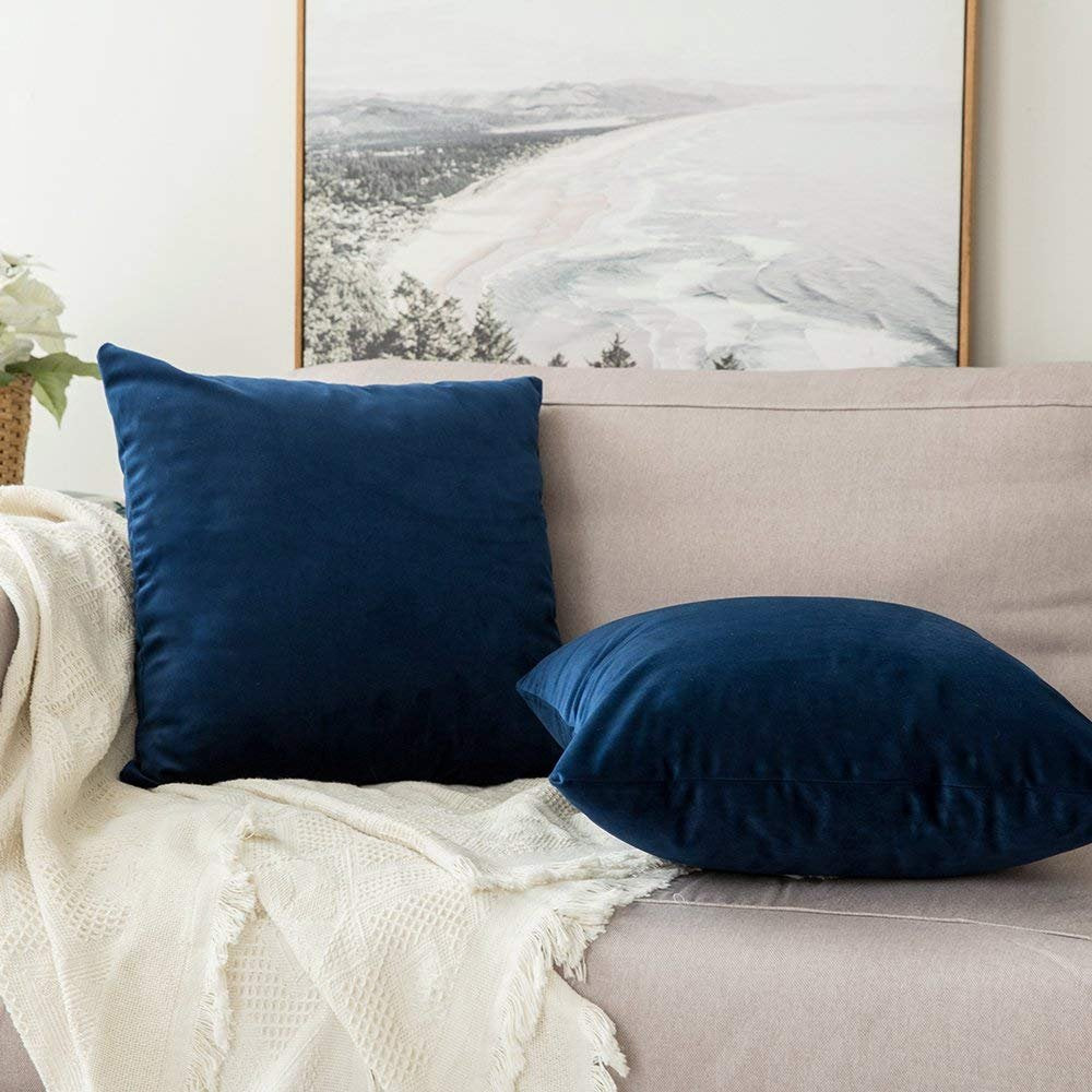 Khooti Velvet Cushion Cover, 22x22 (Blue)(Pack of 5)