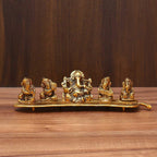 Prince Home Decor & Gifts Metal Ganesh with Musical Instrument On Leaf, Standard, White