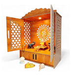 Bien Verrerie Wooden Home Temple with Door (Patt), Storage Space and COV Light for Your Home, Office and Shop, 55.88 x 39.37 x 21.59 cm