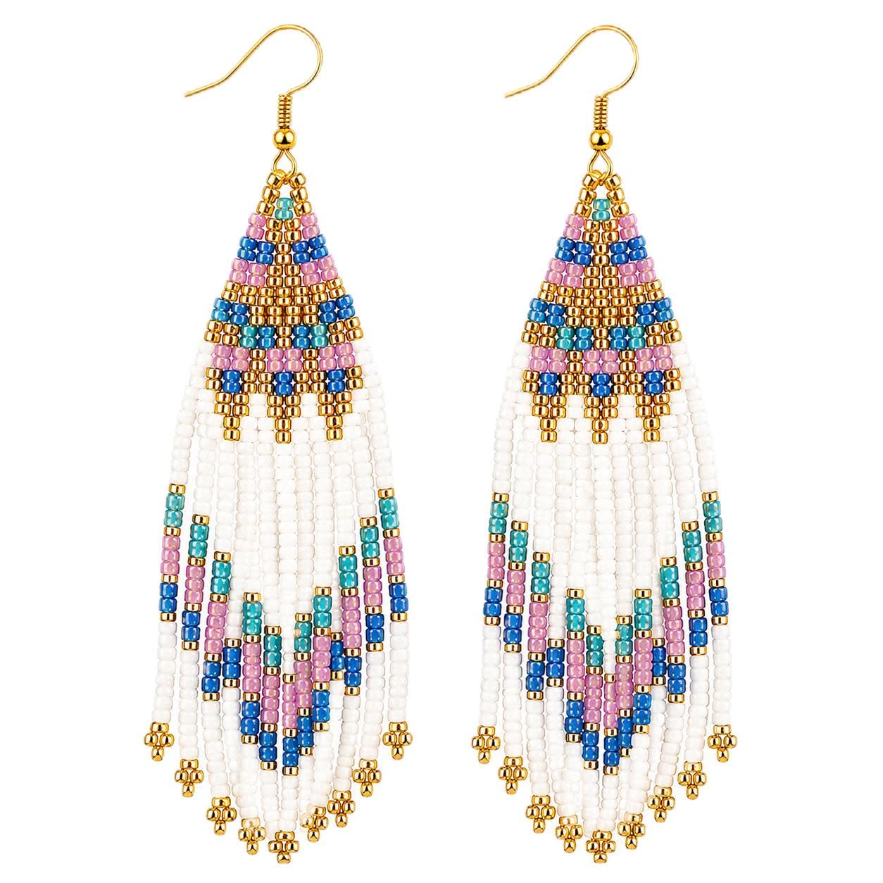 KRITAARTH Handmade Boho Seed Bead Earrings for Women | Multicolor Long Dangle Drop Earrings | Premium Handcrafted Beaded Statement Earrings | Ethnic, Western, Party Fashion Jewellery for Girls & Women