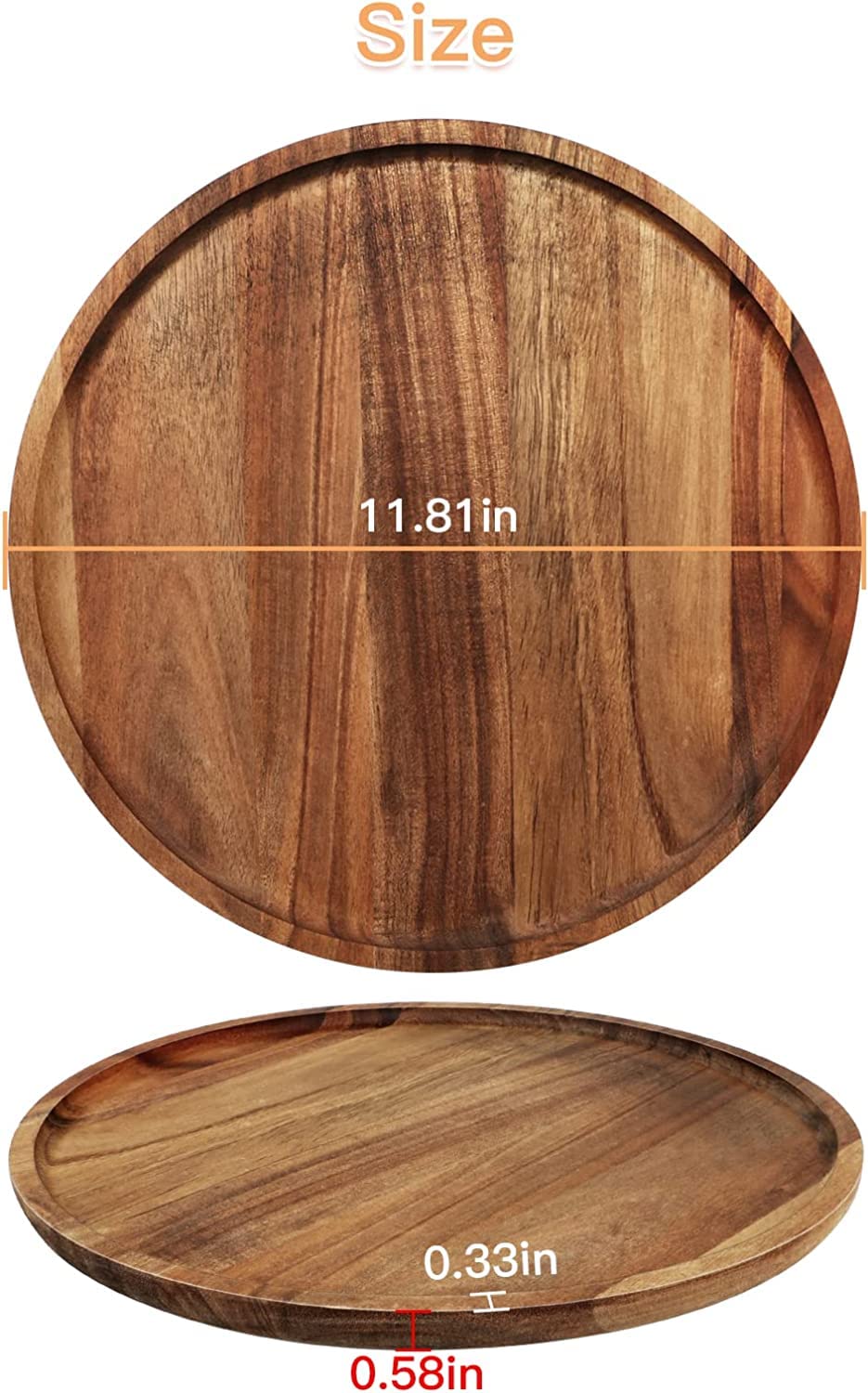 WOOD ART STORE Wooden Round Tray for Home Decoration, Serving and Bathroom, Wooden Platter, Tray Organizer for Kitchen/Countertop Home Decor 11x11x1 inchs