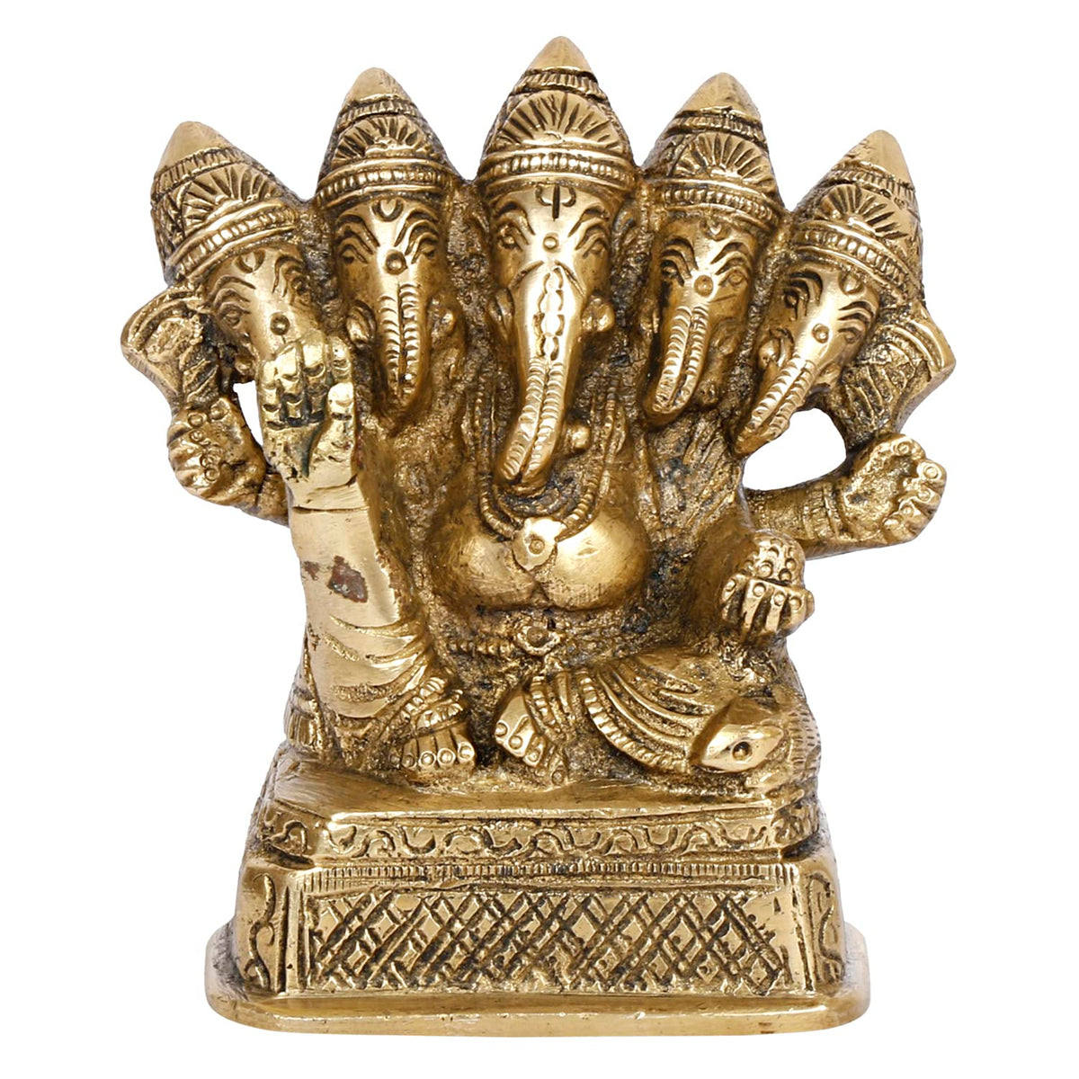 Svarup Brass Panchmukhi Ganesha Idol Ganesh murti 5 Five Face Lord Ganpati Murti for Home Entrance Decor Diwali Gift 4.5 Inch