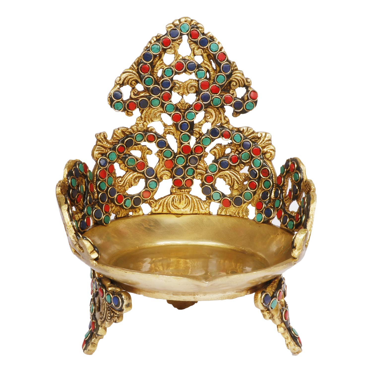 ARTVARKO Multicolor Gemstone Handwork Brass Traditional Urli Bowl Showpiece for Floating Flowers and Candles Home and Office Decoration Diwali Gift Height 9 Inches