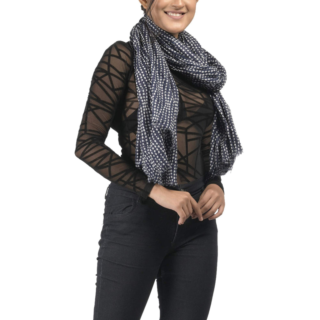AQVA Printed Cotton Scarf for Women Stylish (Steroid Navy) | Head and Face Cover Scarf for Girls with 100% Cotton | Soft & Lightweight Scarves/Stoles for all Weather (72 x 43 in)