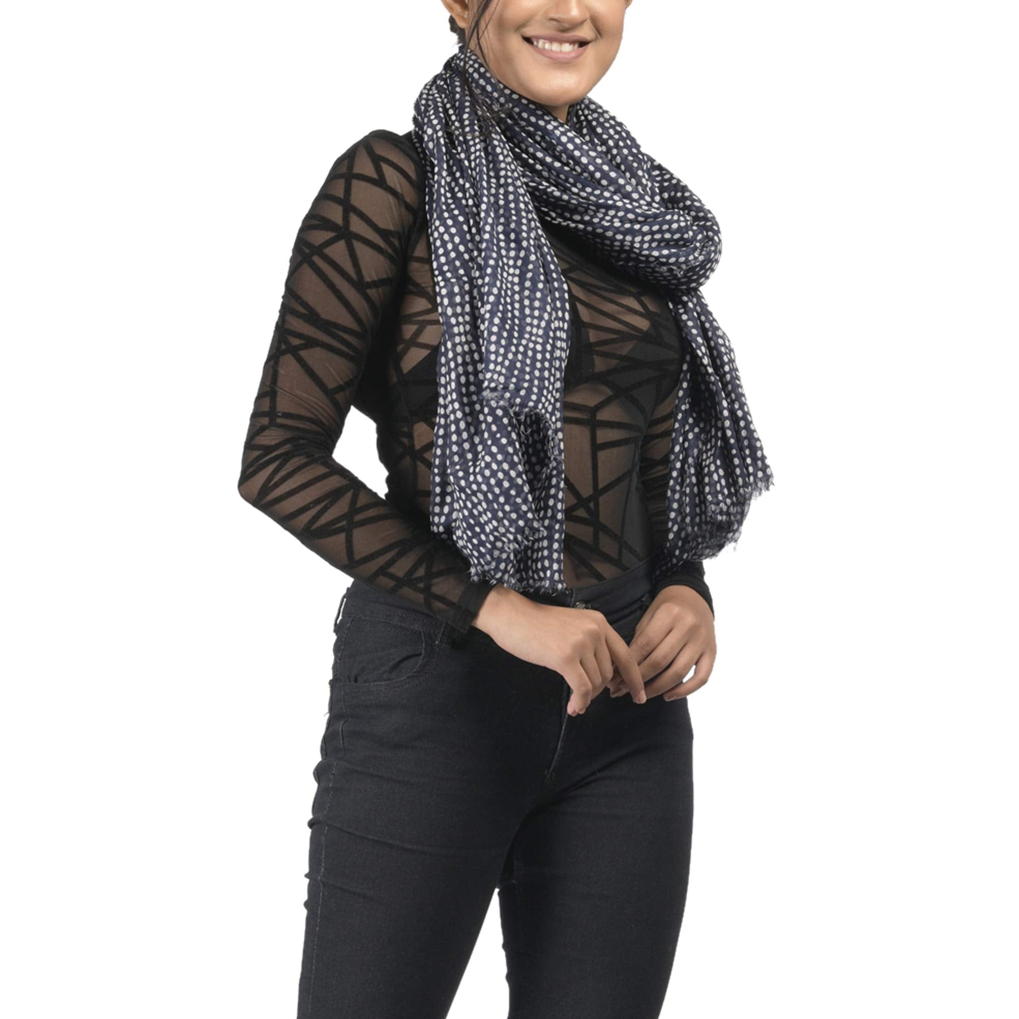 AQVA Printed Cotton Scarf for Women Stylish (Steroid Navy) | Head and Face Cover Scarf for Girls with 100% Cotton | Soft & Lightweight Scarves/Stoles for all Weather (72 x 43 in)