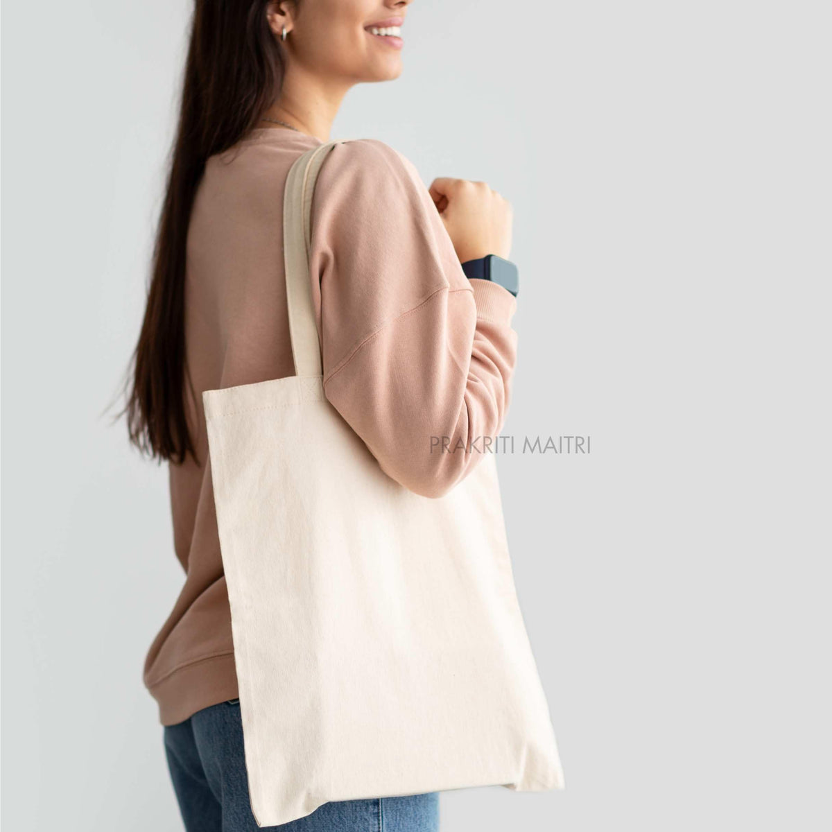 Mantooo Shopping Cotton Plain Tote Bags 14/16 inch with Long Handles| Grocery Bag | 15 kg Carrying Capacity | Unisex | Easy to Wash | Professionally Stitched | Pack of 10
