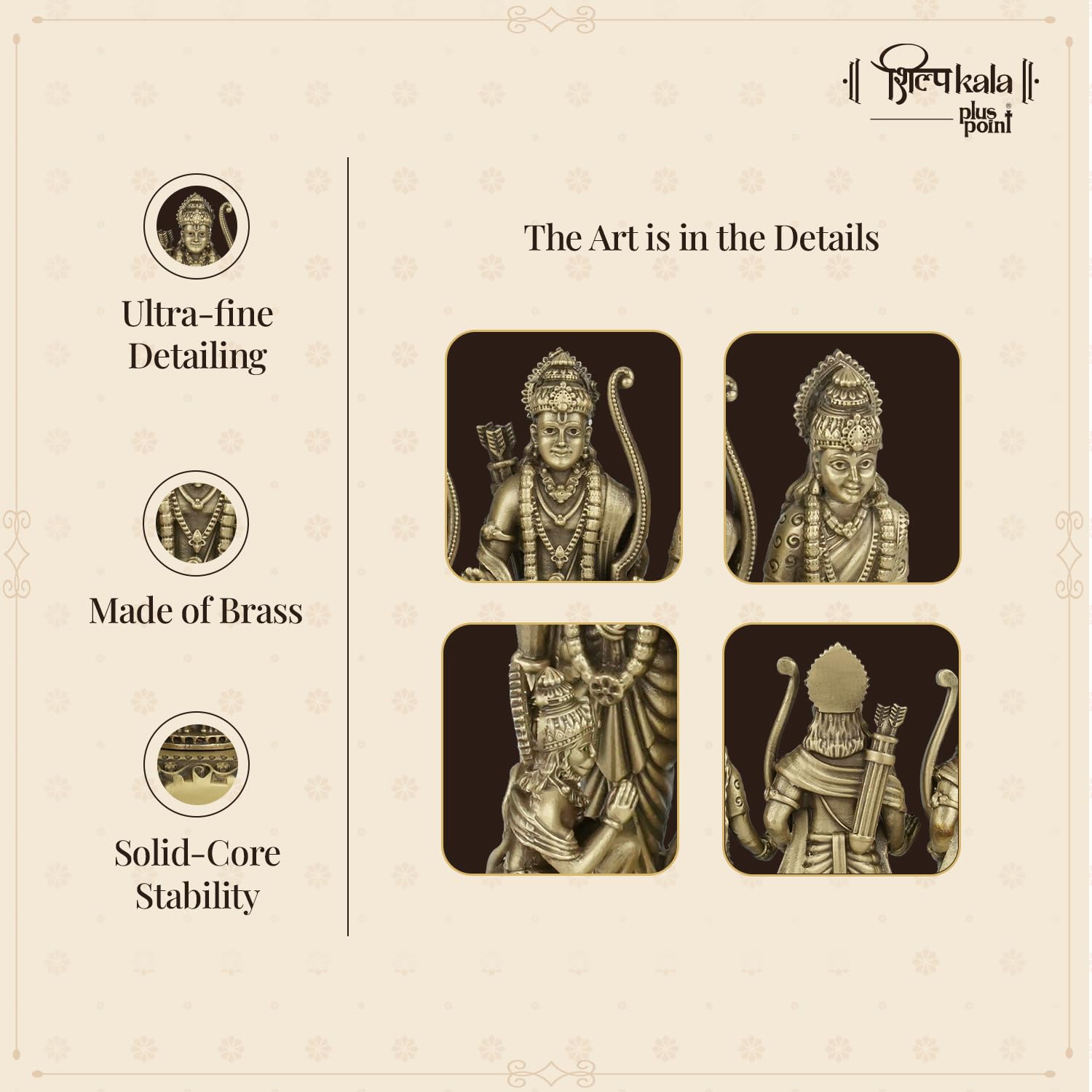 Shilpkala 4.3 Inch Brass Ultra Fine Ram Darbar Idol for Home & Office, Pooja, Table Decor, Worship & Gift