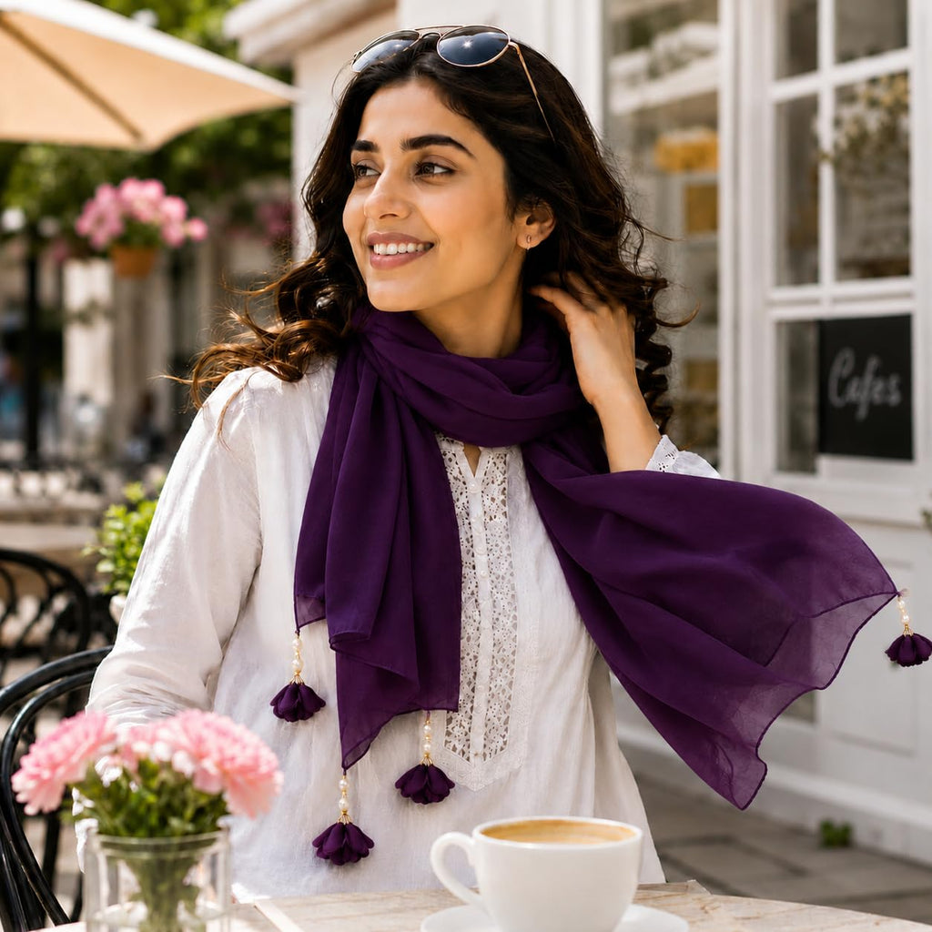 Women’s Chiffon Scarf Soft Lightweight Premium Stoles for Girls & Women | Stylish Modest Wear Dupatta for Daily & Party Use (Dark Purple)