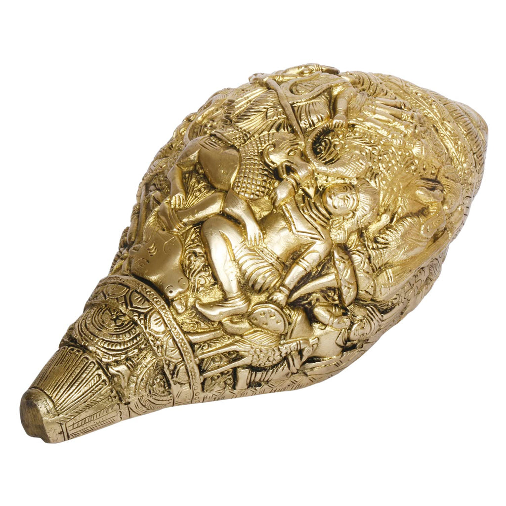 ARTVARKO Brass Shankh with Durga Carving Wall/Door Hanging Maa Sherawali Conch Shell for Pooja Vastu Pooja Puja Mandir Office Table Decor