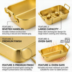 Snevad Stainless Steel Golden Serving Tray for Tea Snacks Coffee Table Decorative Dining Center Organizer for Cakes Pastries Breakfast Party Rust Proof Kitchen Dinnerware Platter (Golden Snacks Tray)