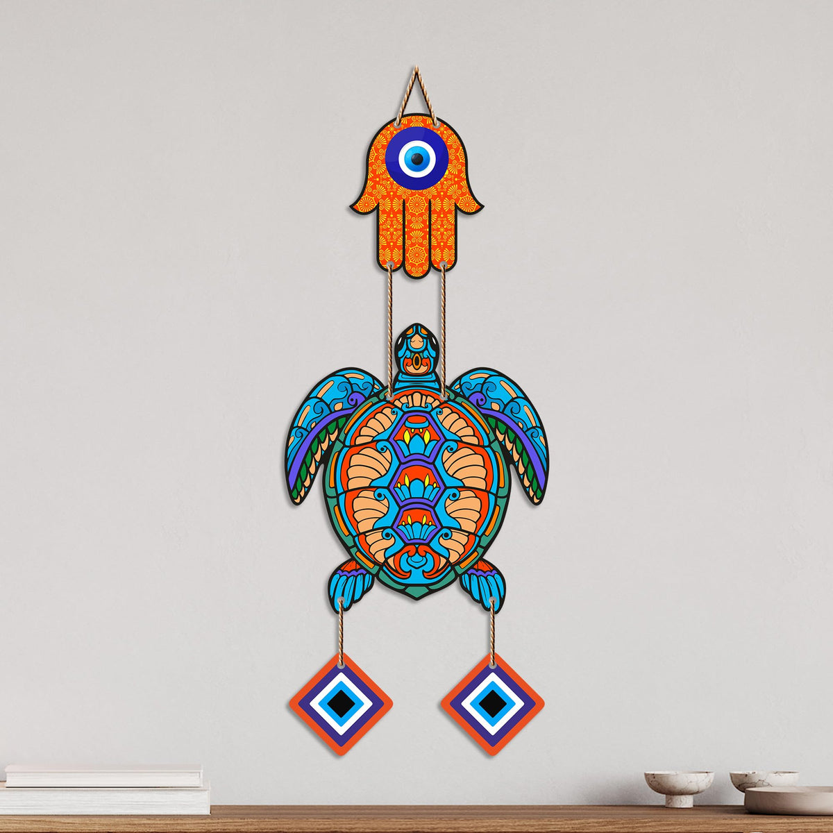 Artvibes Turtle Evil Eye Hanging Decor for Main Door & Entrance | Lucky Vastu MDF Wall Art | Decorative Accent for Living Room | Office | Hallway & Bedroom | Housewarming Gift Item (WH_8542N)