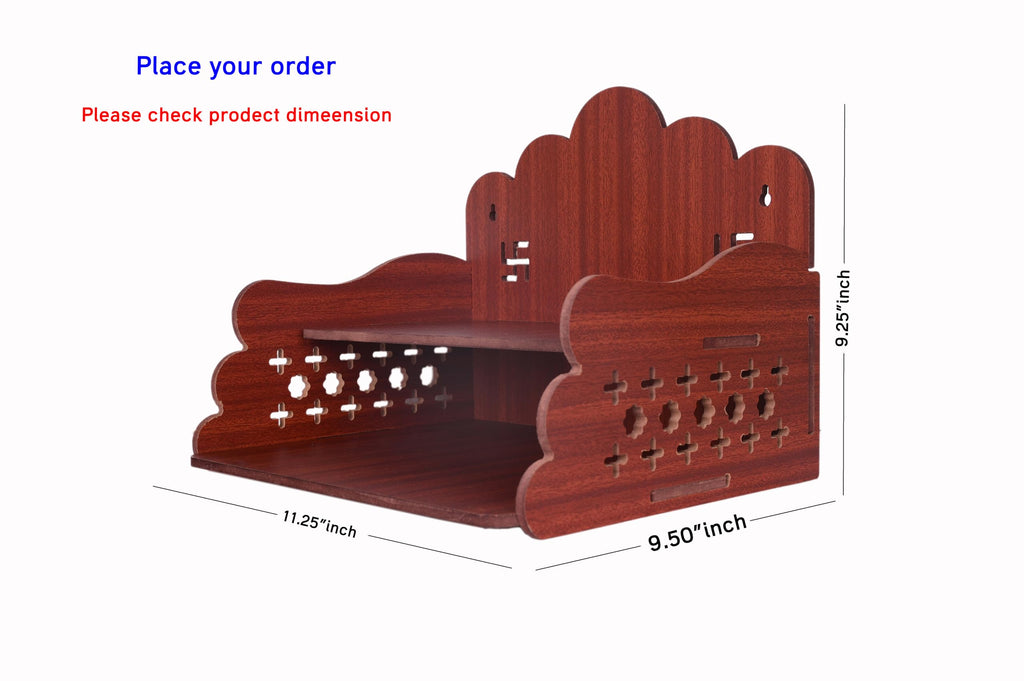 AR ART Dummy 1 Beautiful Wooden Pooja Stand for Pooja Mandir Temple and Office Puja Mandir Wall Mounted Size (L-11.25, W-9.50, H-9.25 Inch) Dark