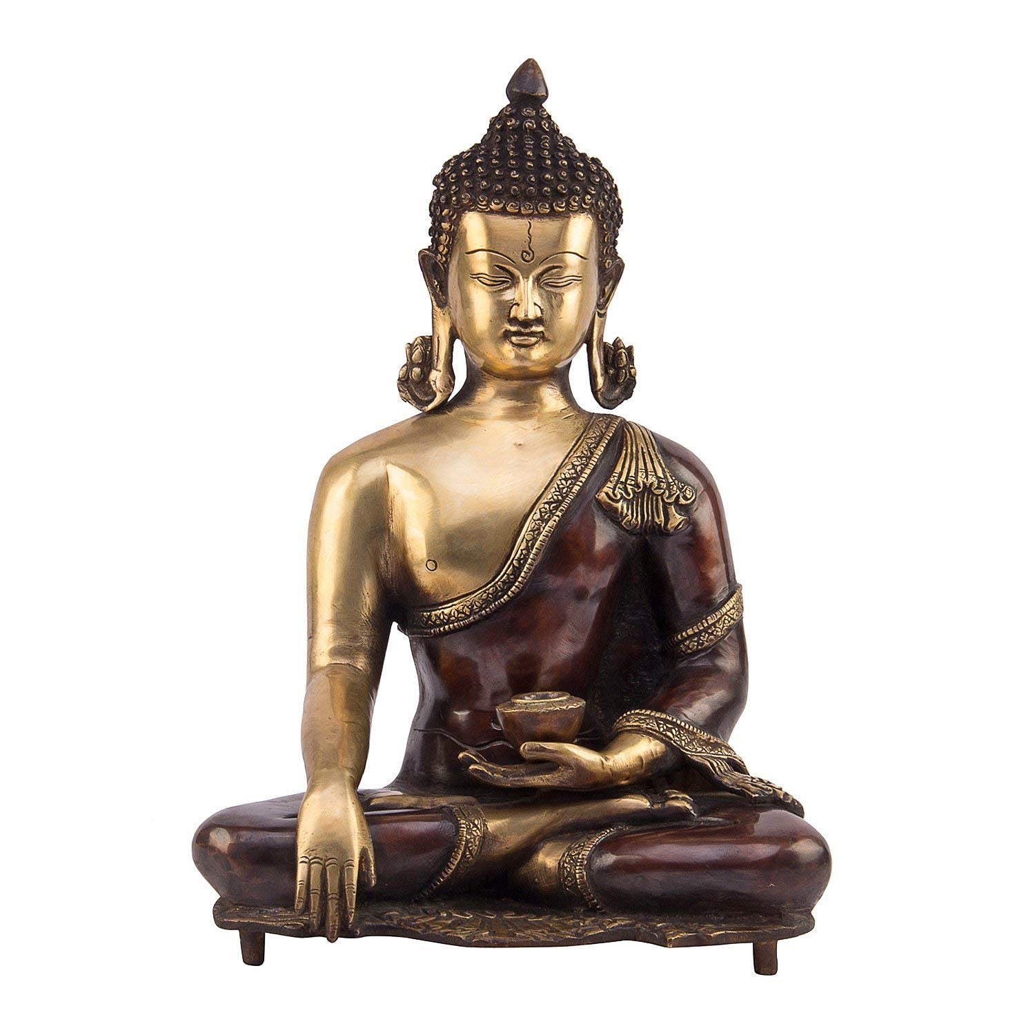 SVARUP Big Brass Buddha Idol Statue Bhumisparsha Gautam Budd Tibetan Buddhist Décor Height 16 Inch Color Copper Gold