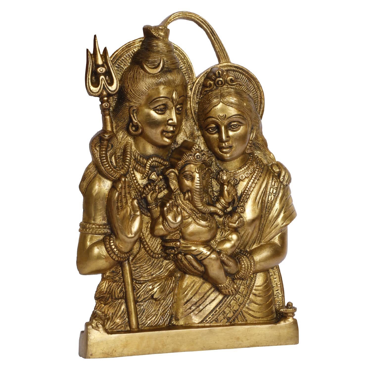 ARTVARKO Brass Shiv Parvati with Ganesha Idol Shiva Parwati Ganesha Wall Door Hanging for Puja Home Office Decor Entrance Gift. 11.5 Inch